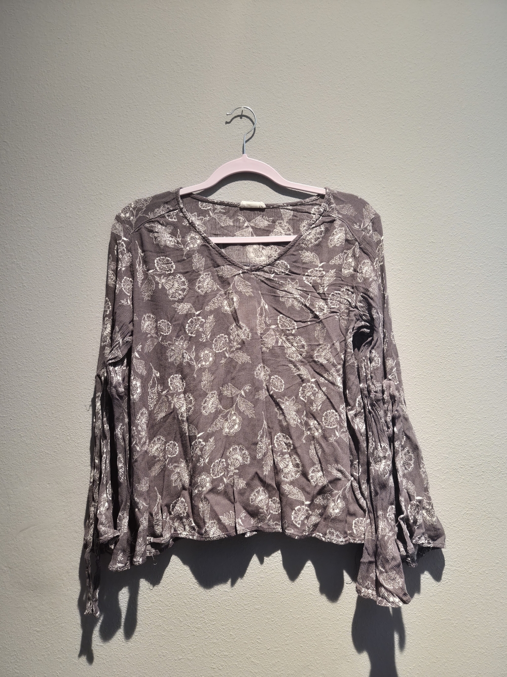 Women's Purple Floral Long-Sleeve Boho Top